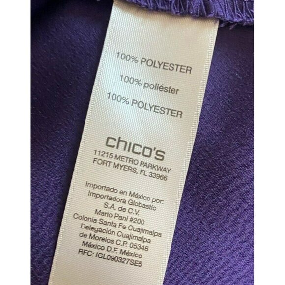 COPY - Chico's Blouse 1/Medium Purple Satin Trim V-Neck Long Roll Tab Sleeve Sh… - Picture 7 of 9